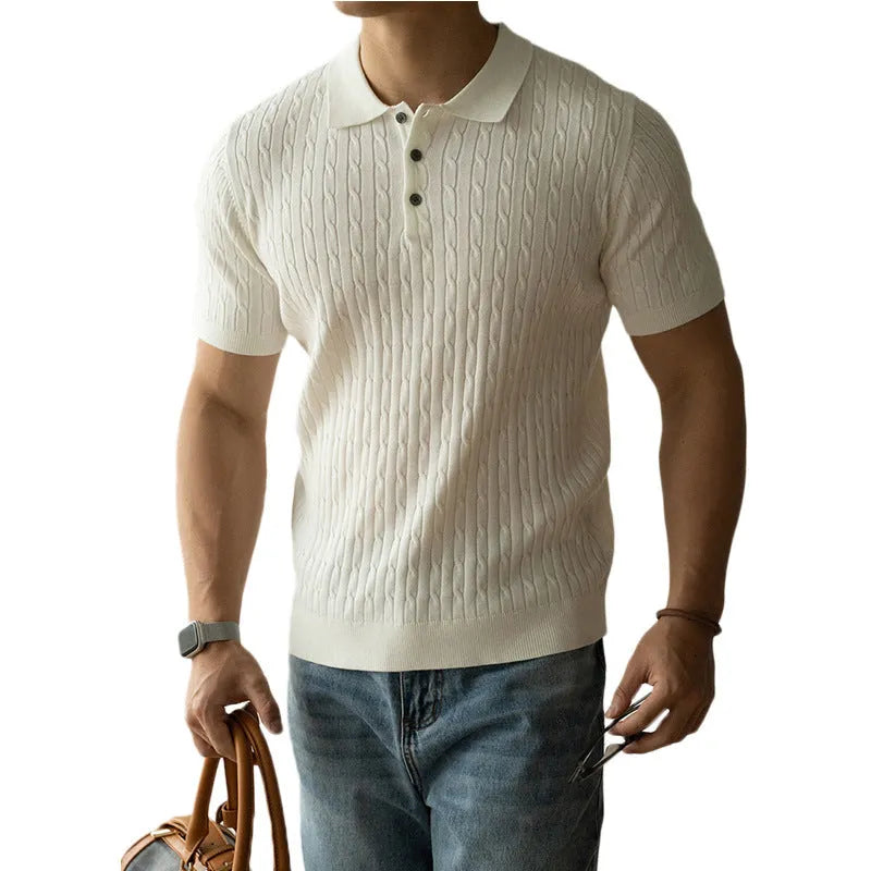 Men's short sleeve business commute top in khaki colour with four-size Asian fit options