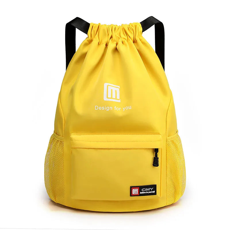 Oxford fabric drawstring travel backpack in multiple colours with double shoulder straps and pull-belt closure
