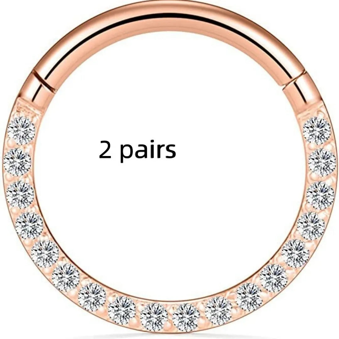 Stainless steel seamless nose ring jewellery showing colour options including gold, rose gold and black finishes