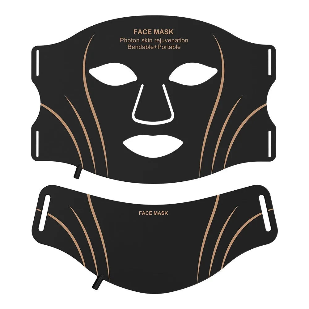 Black and gold hard shell IPL photon facial beauty mask with adjustable headband and touch screen button.