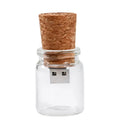 Personalised wooden drift bottle-shaped USB flash drive showing custom graphic on its side.