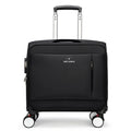 Black 18 inch Oxford cloth business suitcase with retractable handle and universal wheels.