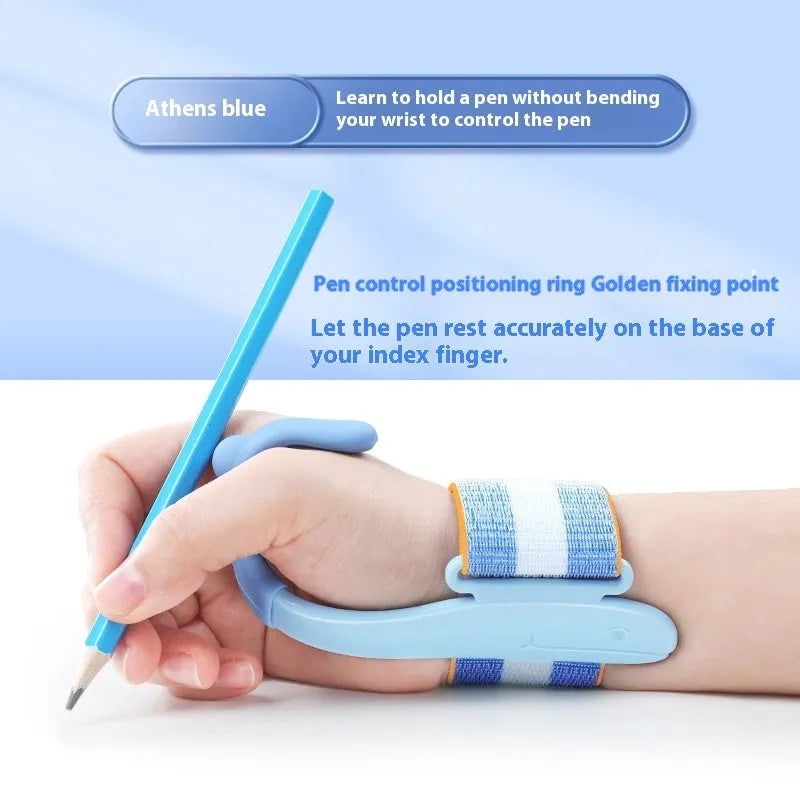 Blue anti-hook pen control corrector wrist brace with ABS nylon construction