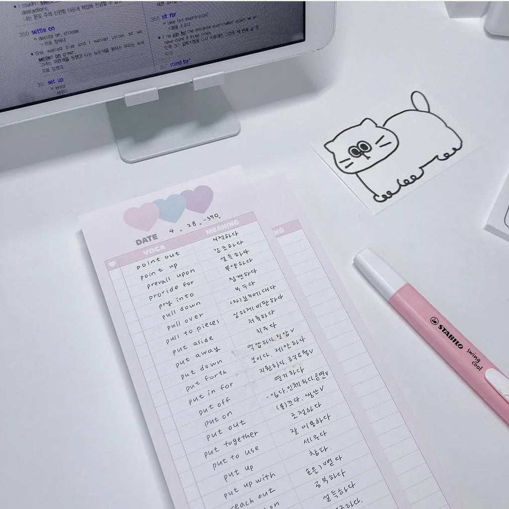 Half-B5 vertical notepad for English learning with pink, purple, or blue cover options