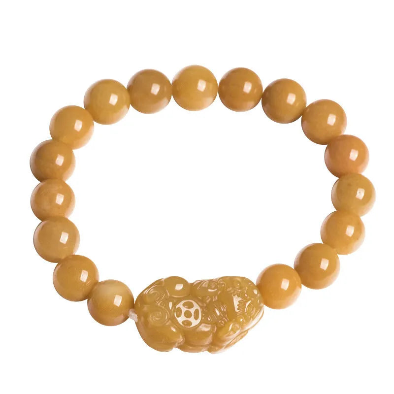 Hand-carved Jinsi Jade money bracelet showing golden thread patterns, displayed in large and small size options.