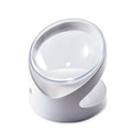 White elevated plastic cat food bowl with a slanted design for comfortable feeding.