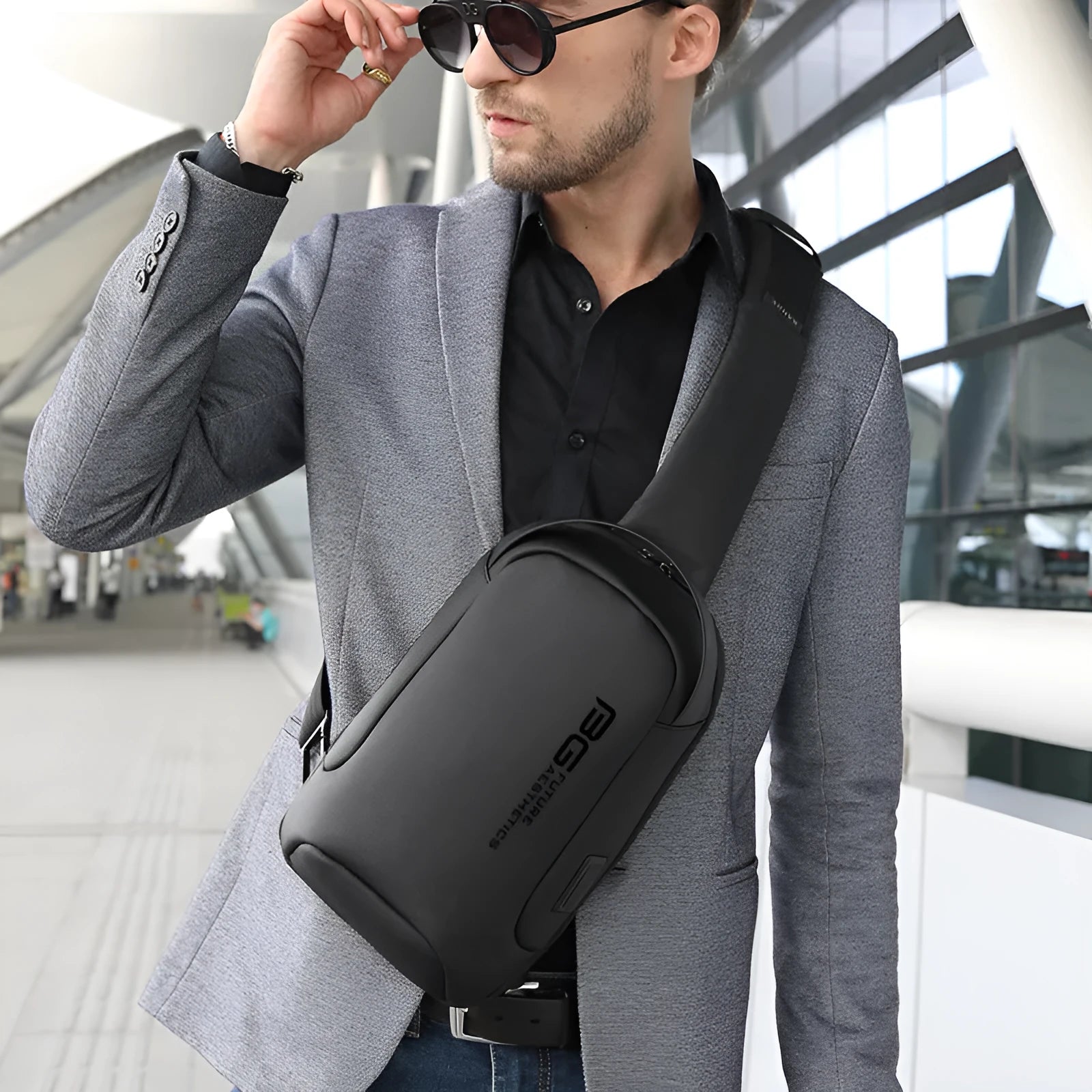 Men's Oxford cloth shoulder bag with USB charging port for business travel