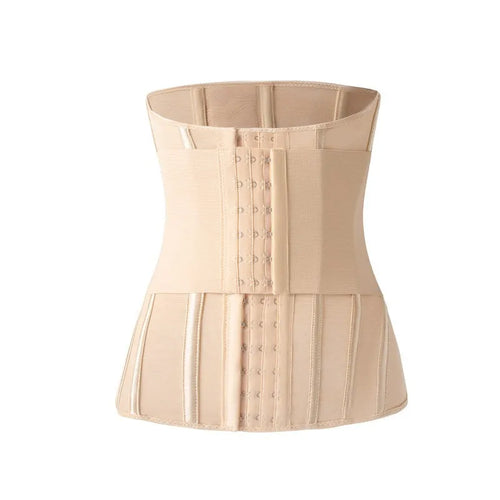 Nylon waist training belly band in black or apricot colour showing belt tie fastener