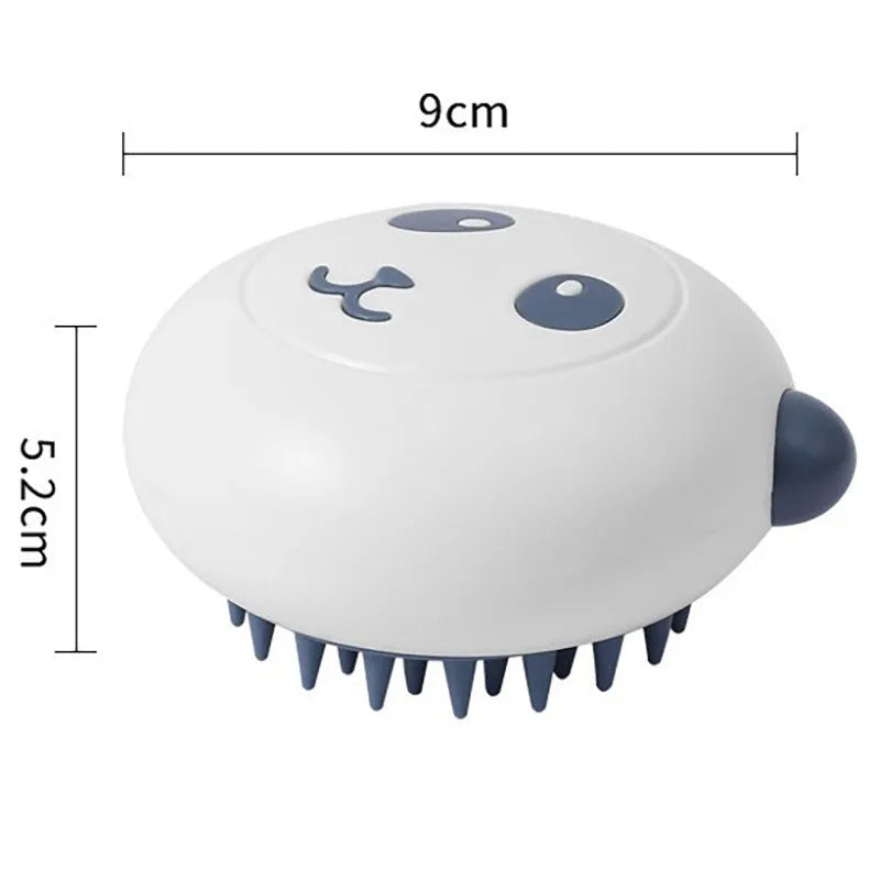 Panda-shaped silicone pet bath brush with soft bristles for cat and dog shower cleaning