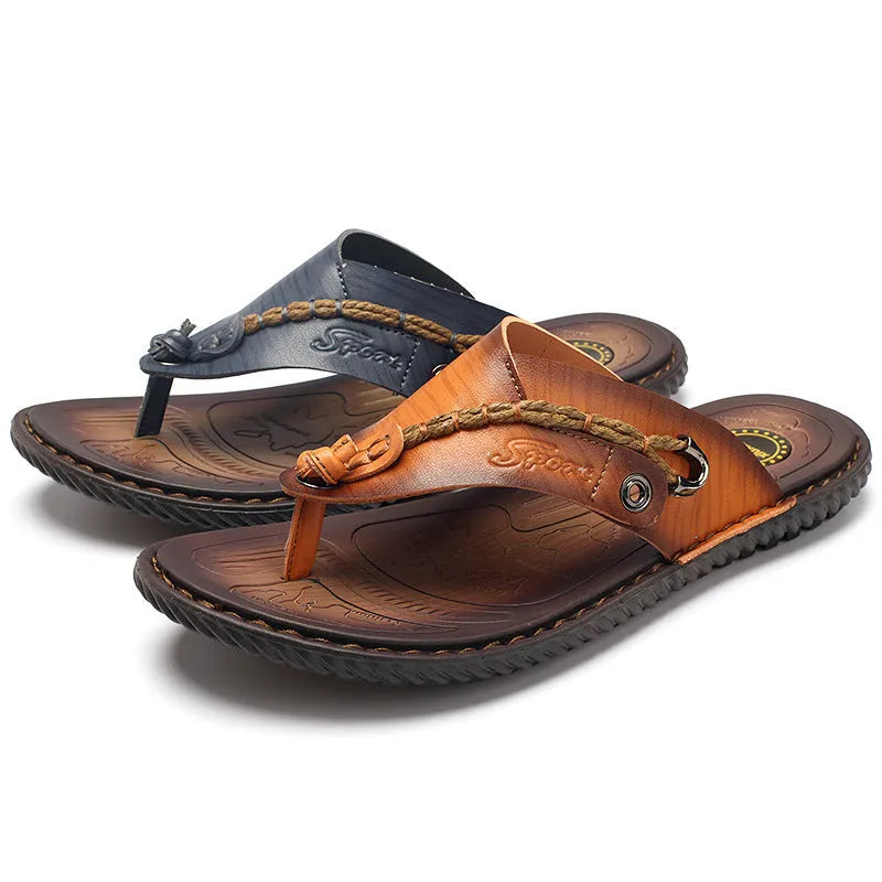 Men's dark blue herringbone pattern outdoor slippers with rubber sole showing size range 38-46