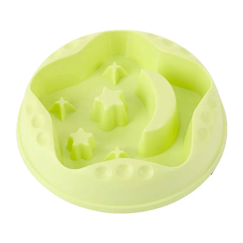 Dog slow feeder bowl with moon, star, and wing pattern in blue colour, large capacity design for feeding and water