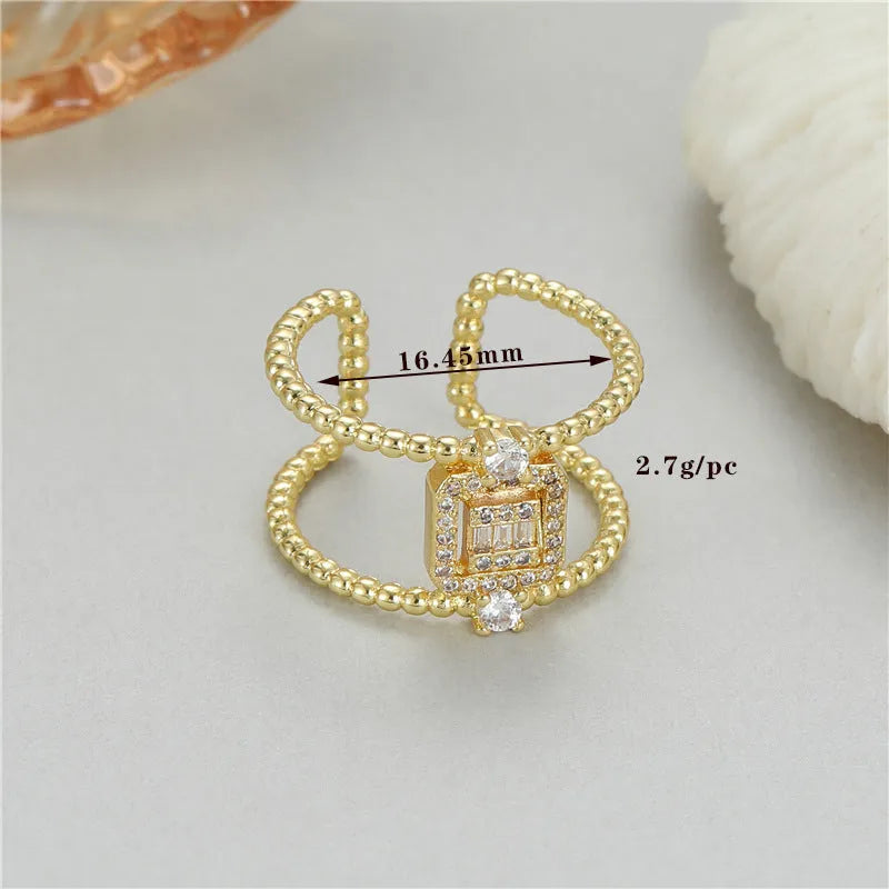 Copper gold-plated open ring with adjustable opening and U-shaped asymmetric design
