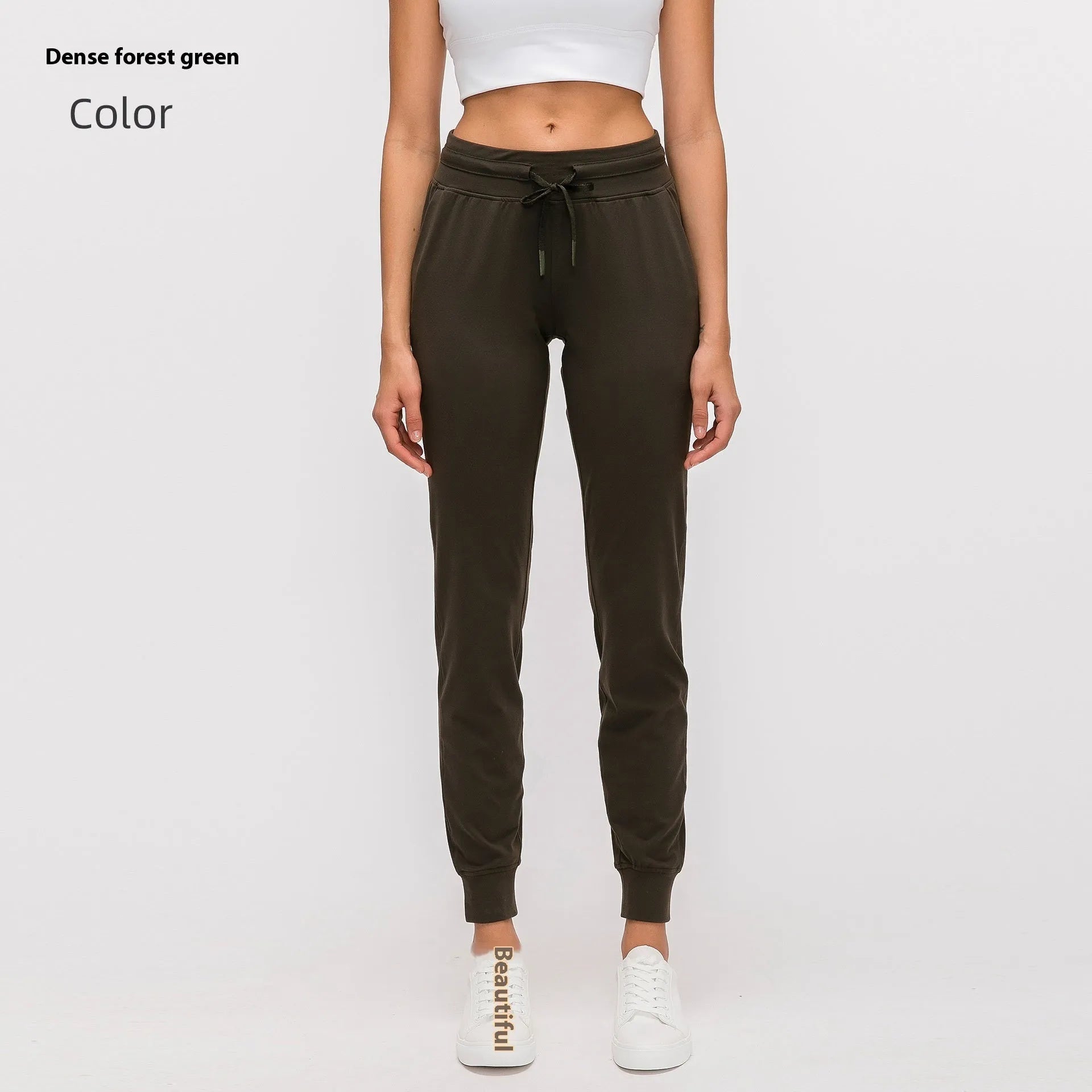 Women's high waist yoga pants with drawstring waistband in various colours