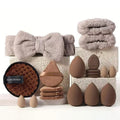 Hydrophilic non-latex beauty tools combination set with multiple cosmetic applicators for face washing and makeup