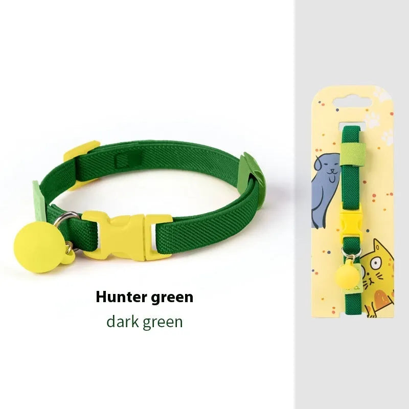Small dog collar made of polyester with high elasticity, shown in one of seven colours on a white background.
