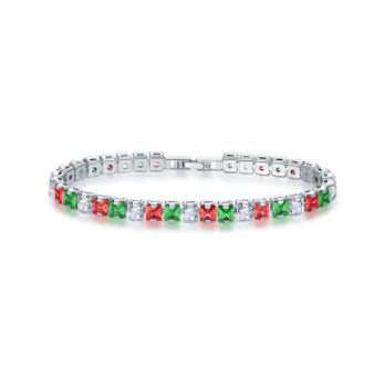 Electroplated real platinum women's bracelet with square diamond geometric design and gang drill details.