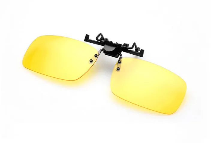 Clip-on night vision sunglasses for drivers with PC lenses in multiple colour options