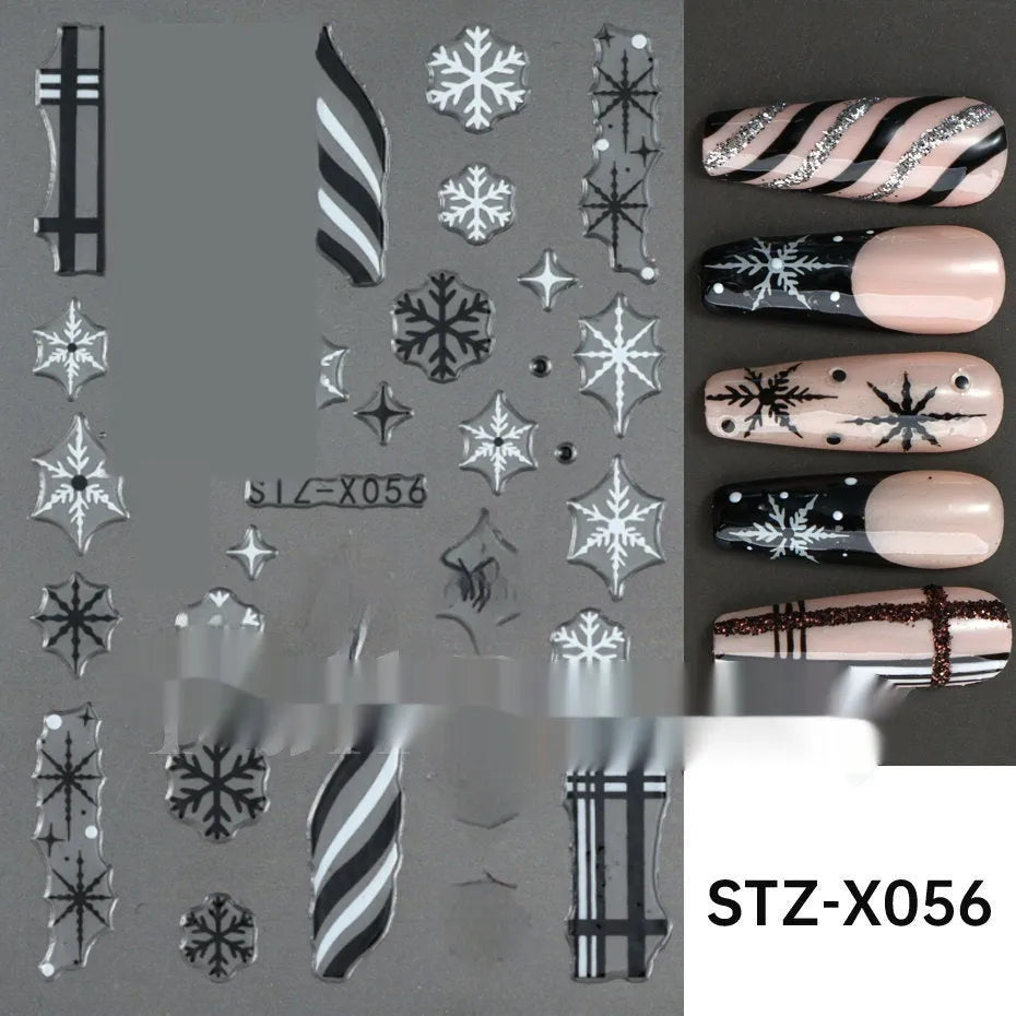 Black and silver strip cartoon nail art stickers on plastic patch