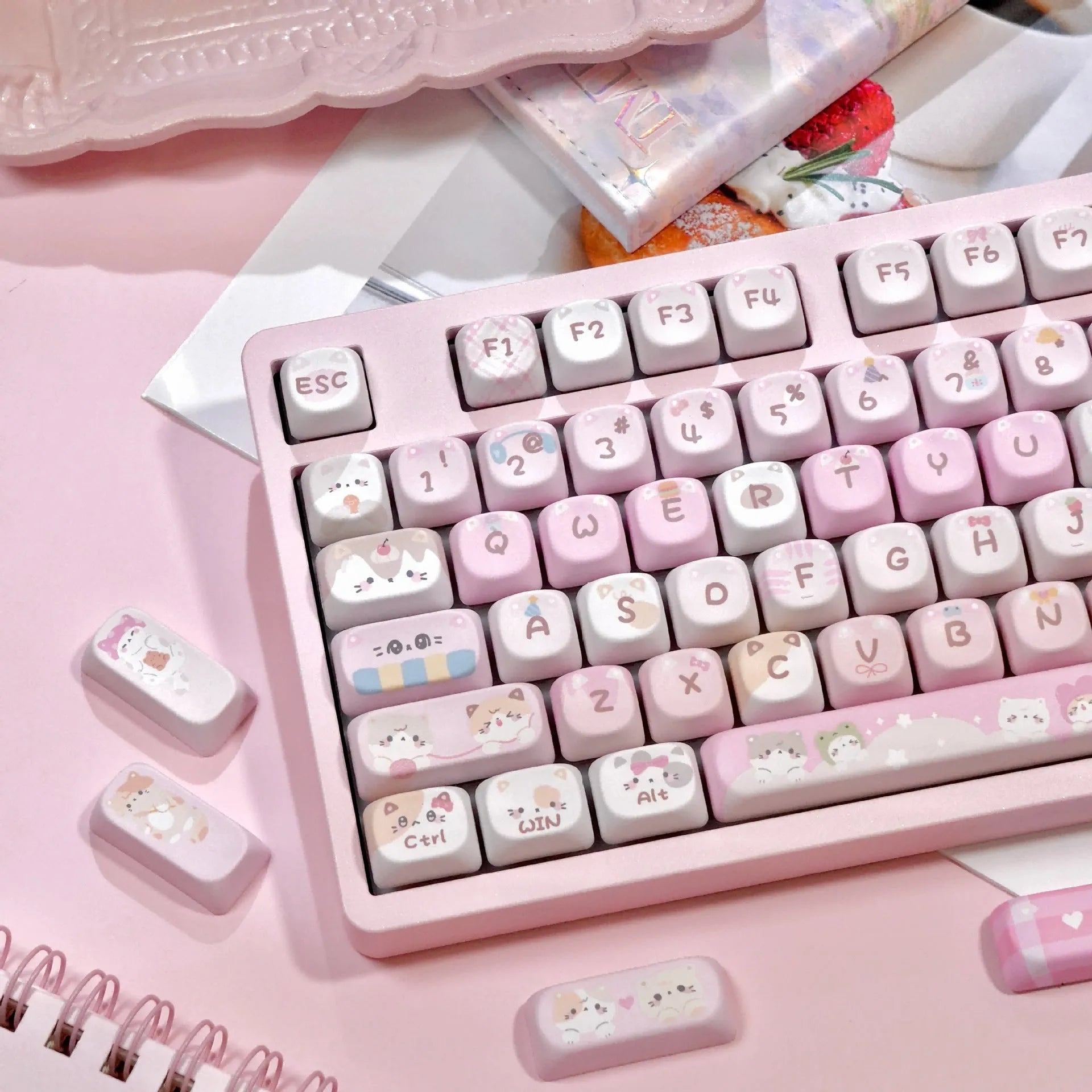 MOA Height pink cartoon design sublimation key caps for mechanical keyboards.