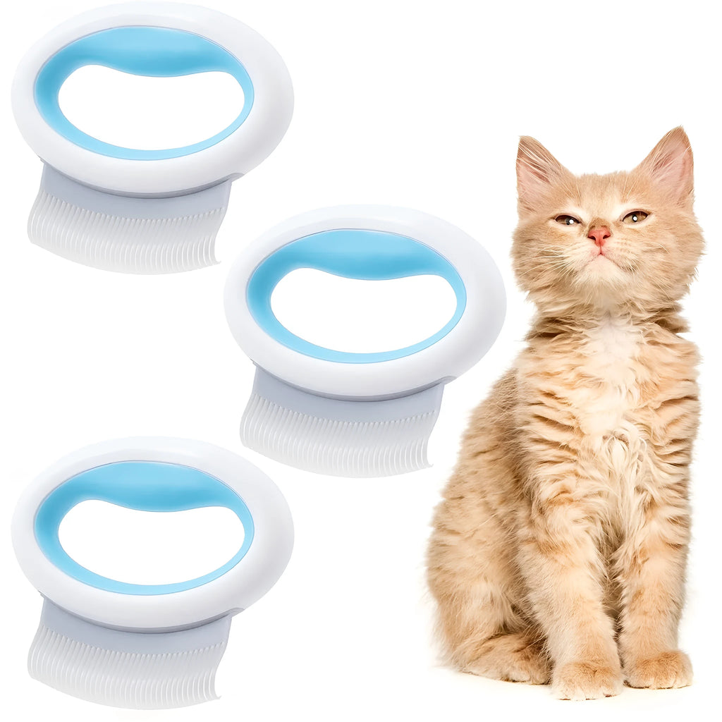 Blue plastic pet deshedding comb with ergonomic handle for grooming cats and dogs
