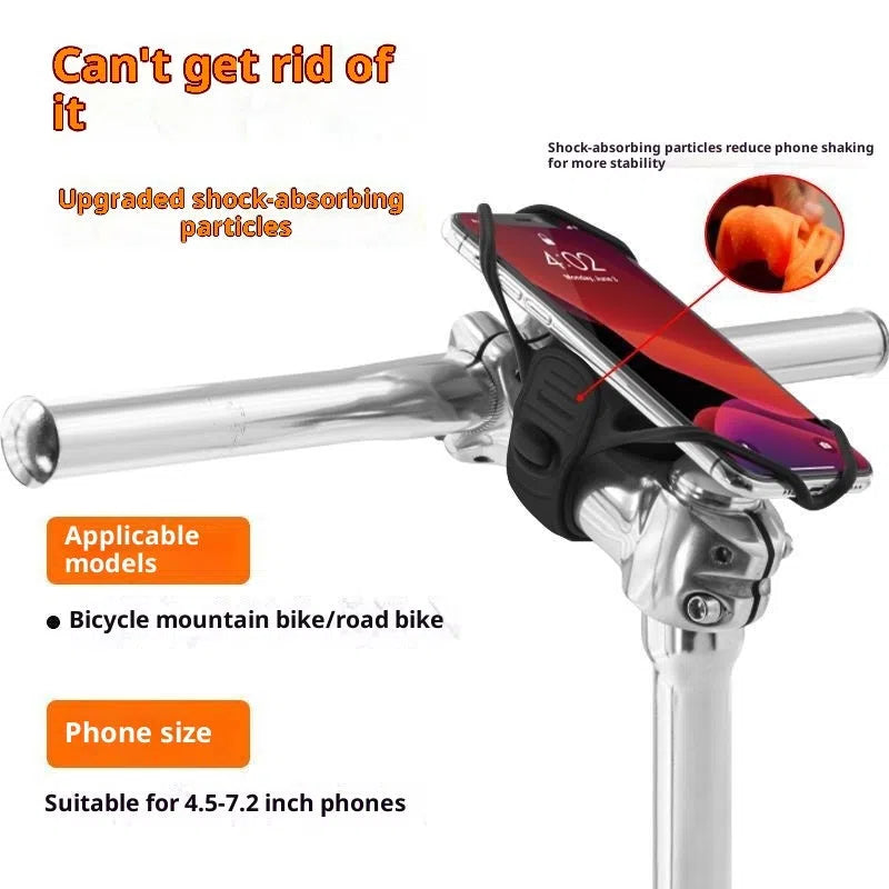 Black adjustable plastic road bike phone mount attached to bicycle handlebar