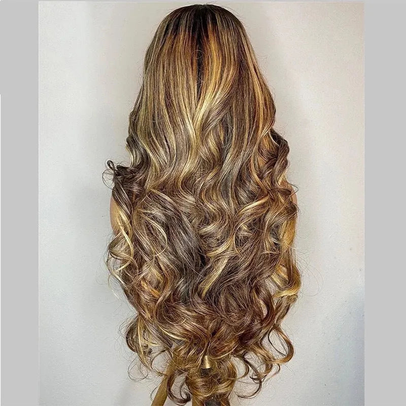 Front lace wig with 134 gradient colour long curly hair and side bangs