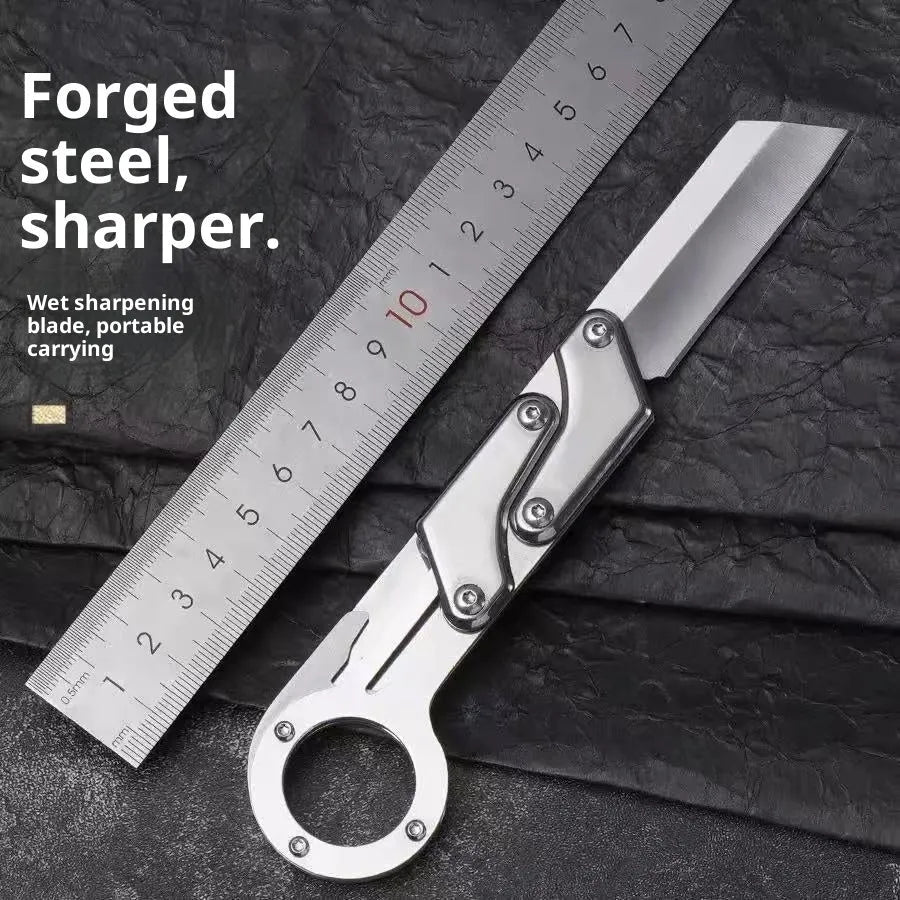 Thickened mechanical deformation folding knife with silver stainless steel blade and handle