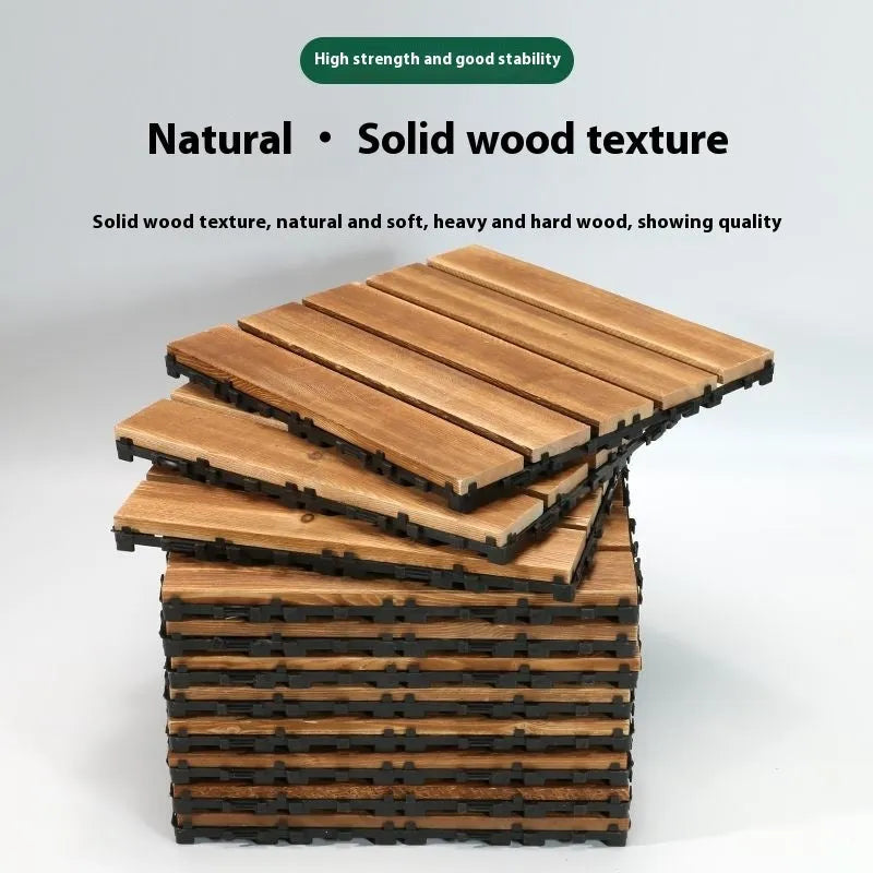 Square pine wood flooring tiles with a brush wax oil finish, laid out on a surface.