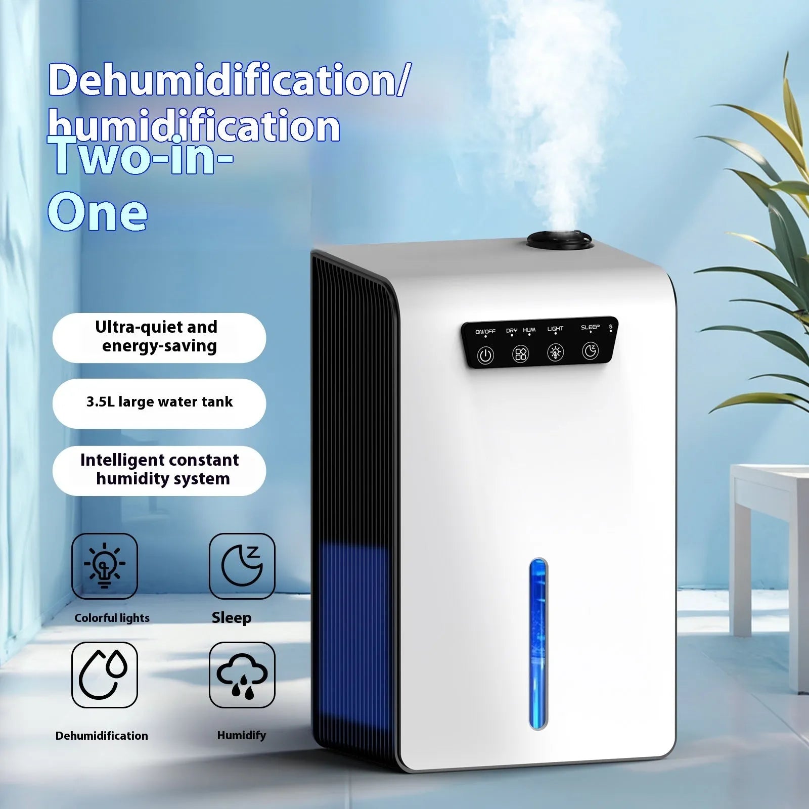 Milky white bedroom dehumidifier with 4 litre reservoir capacity for 10-20 square metre spaces