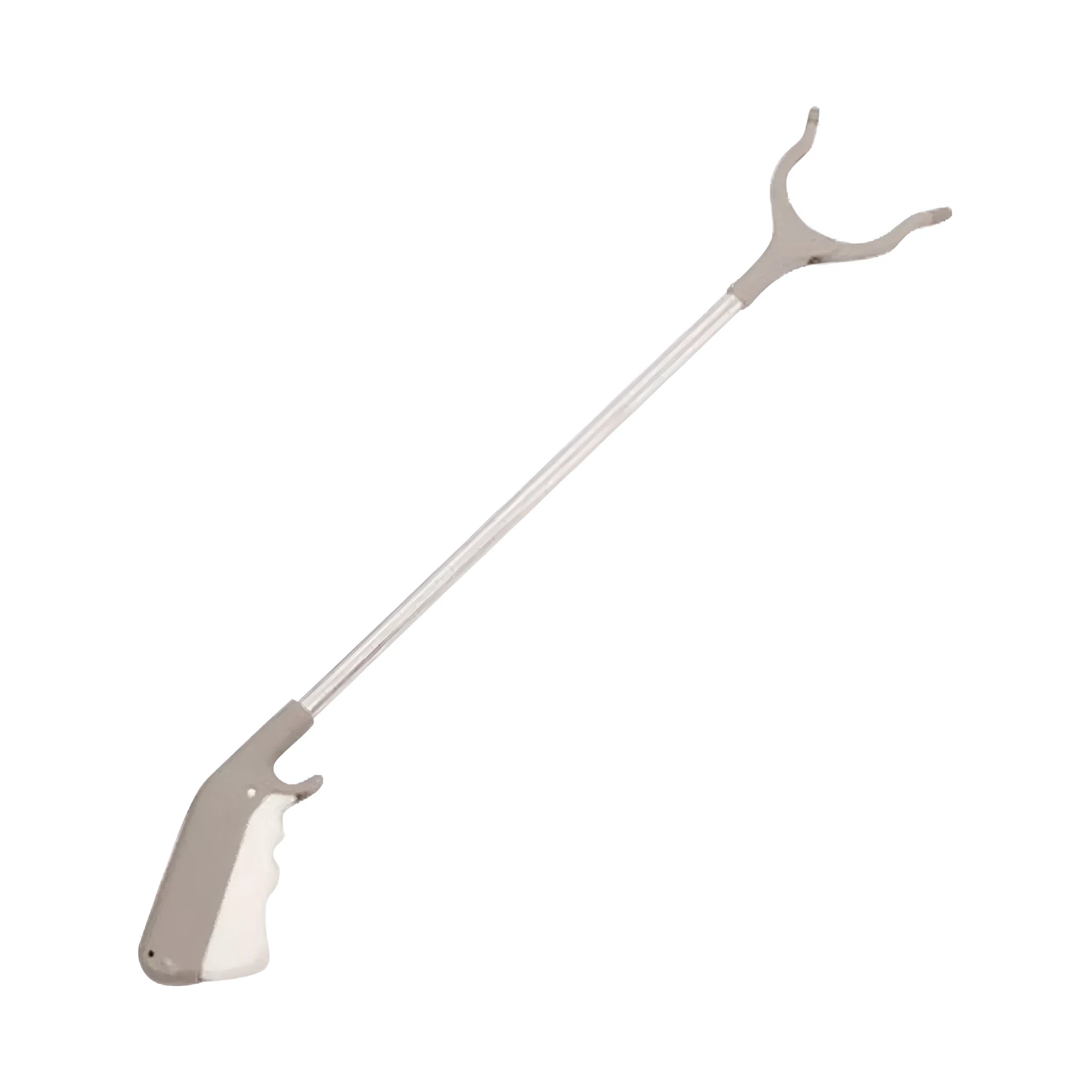 Stainless steel garbage picker pliers with extended 40cm reach and push-type handle for one-handed operation