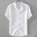 Men's loose fit short sleeve shirt in cotton linen blend fabric available in multiple solid colours