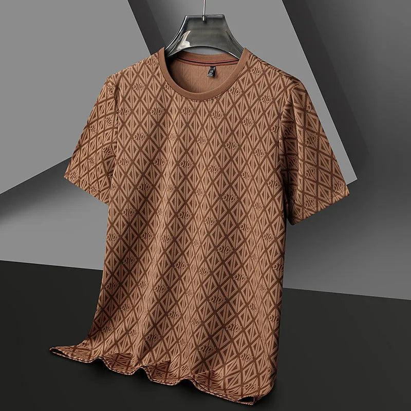 Men's black loose fit short sleeve T-shirt with round neck in Ice Silk antibacterial fabric