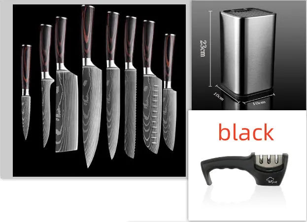 Kitchen chef knife with laser Damascus pattern on 7CR17 stainless steel blade and colour steel handle