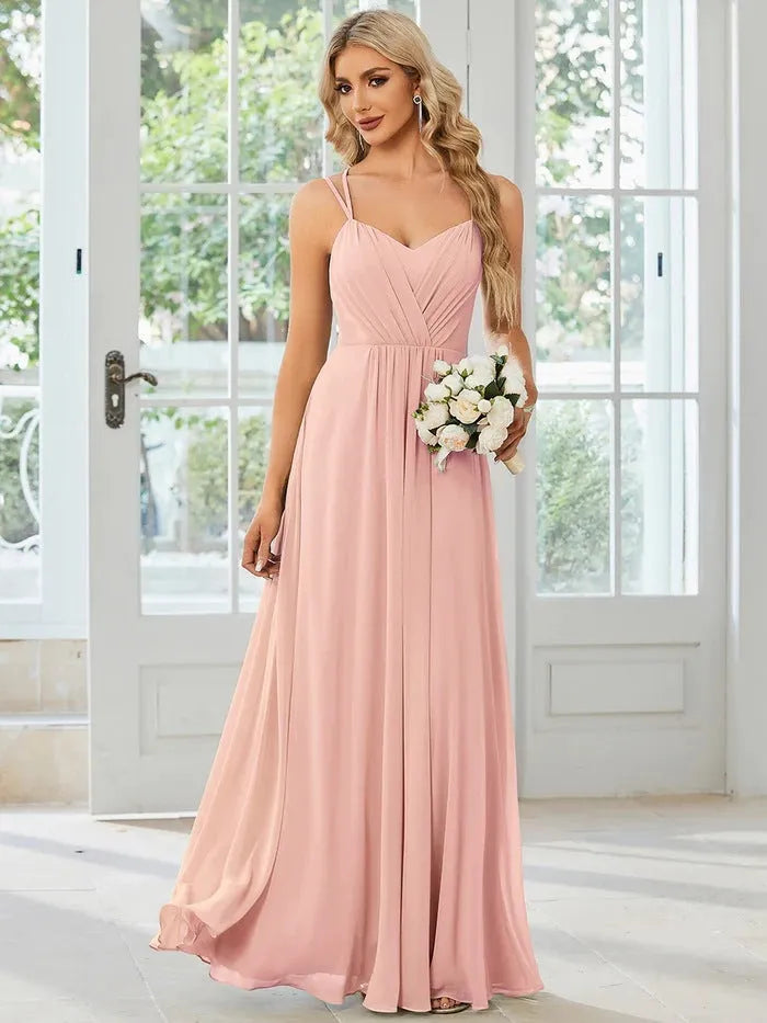 Women's sleeveless A-line long dress with pleated skirt in light green polyester fabric