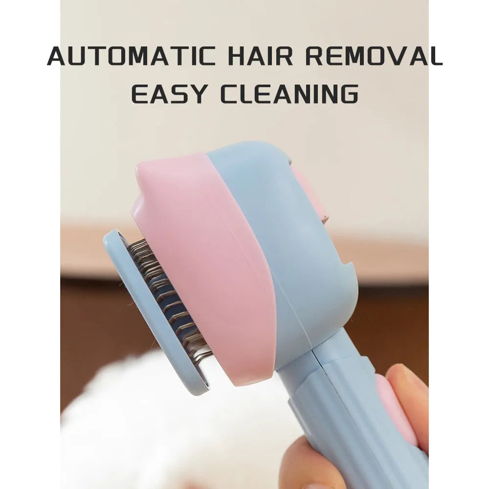 Blue dual-sided deshedding brush and dematting comb for large dogs and cats on a white background.