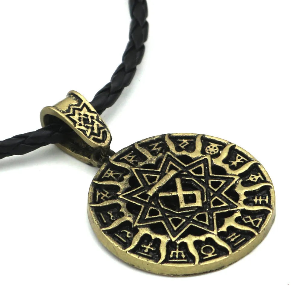 Lunavin ODing logo pendant necklace with Nordic design on an adjustable alloy snake bones chain and leather rope.
