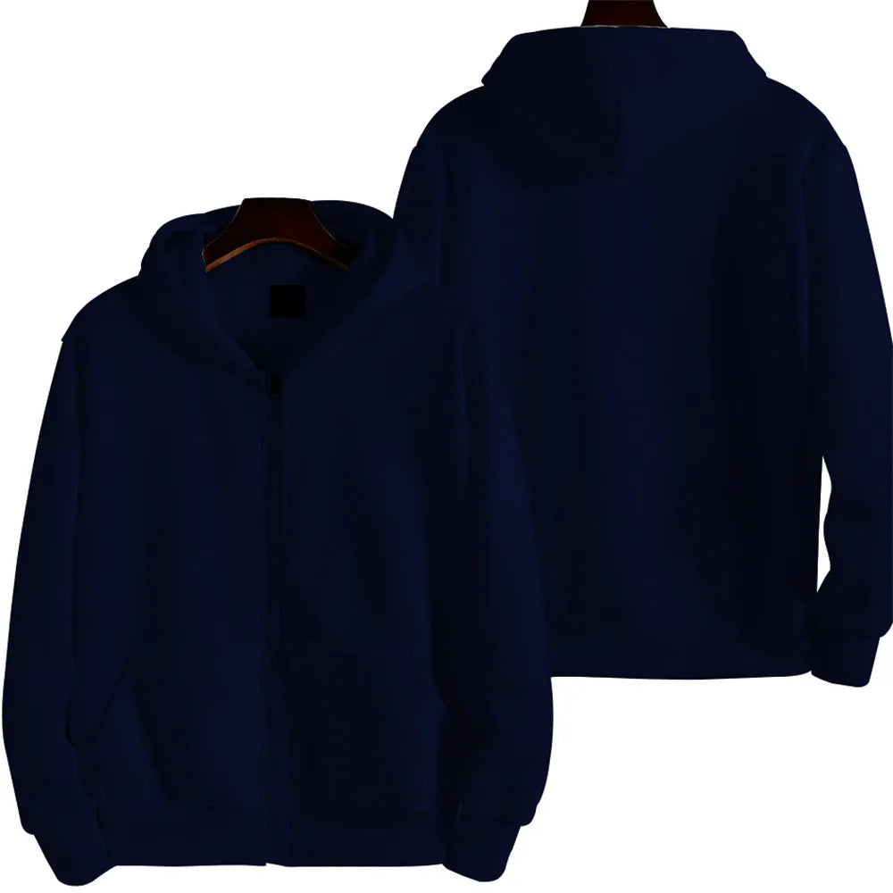Men's loose fit solid colour zip-up sports jacket on a hanger, shown in a neutral colour.