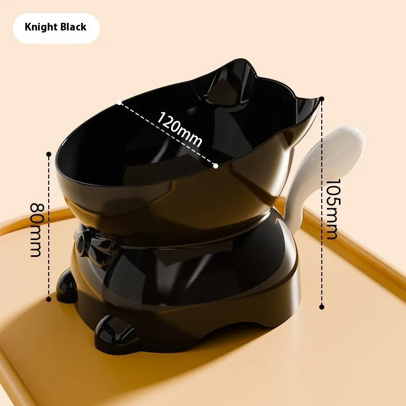 Stainless steel tilted anti-fall cat bowl in black, blue, pink, and yellow colour options.