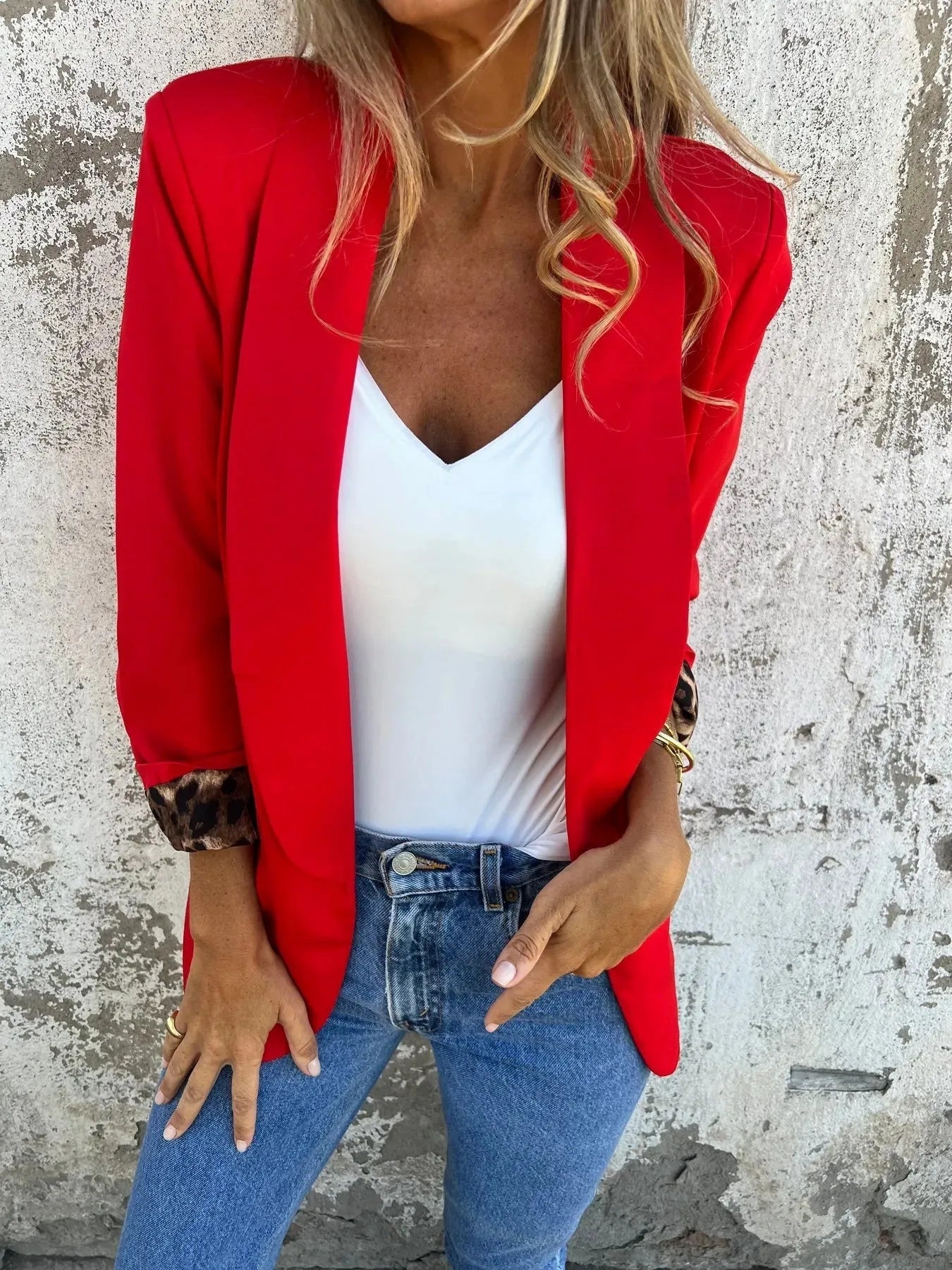 Women's slim fit cheetah print blazer jacket in black or red colour.
