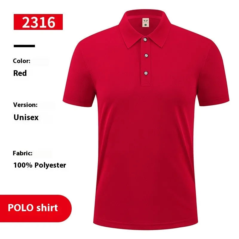 Men's short sleeve ice silk polo shirt with an advertising logo print on the chest.