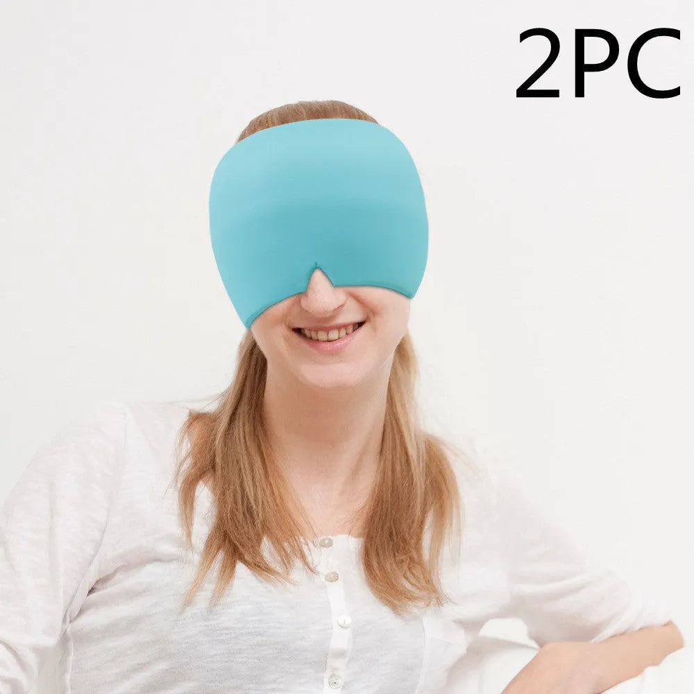 Black elastic cloth gel eye mask for headache relief with adjustable headband