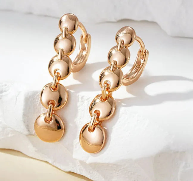 Retro gold woven long circle hoop earrings with 5cm diameter on copper base