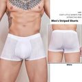 Men's striped transparent nylon underwear in black, white, and dark grey colours