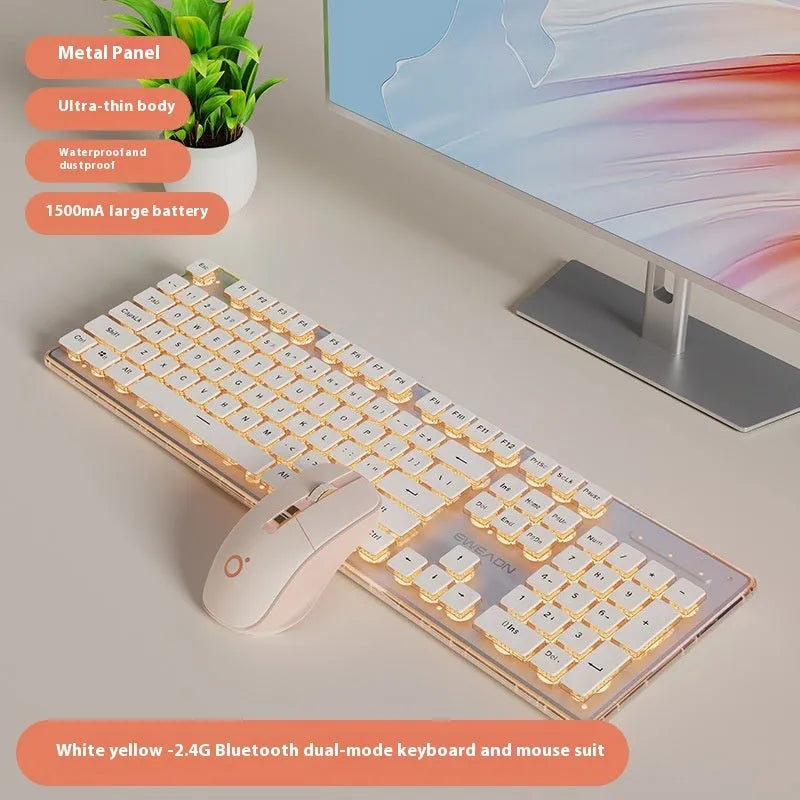 Prewalker V3 wired and wireless keyboard and mouse set in retro green colour on a desk
