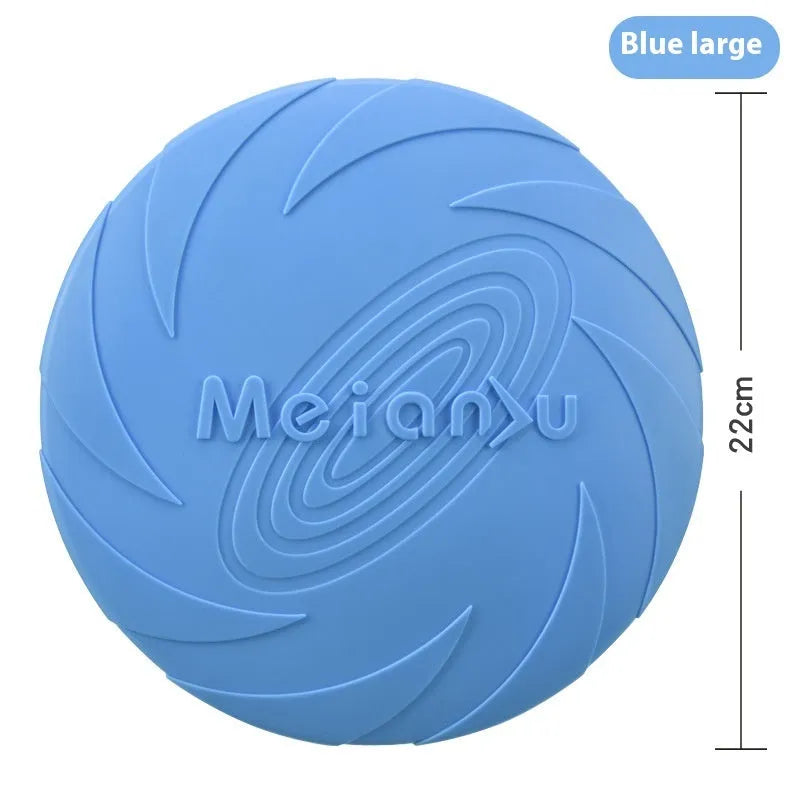 Soft rubber dog frisbee flying disc toy in blue, green or red colours available in three sizes