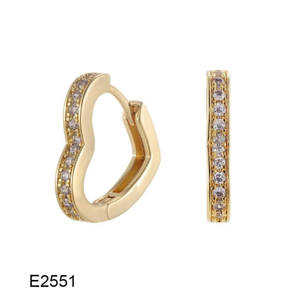 Gold plated heart-shaped clip earrings with zircon accents in four colour options