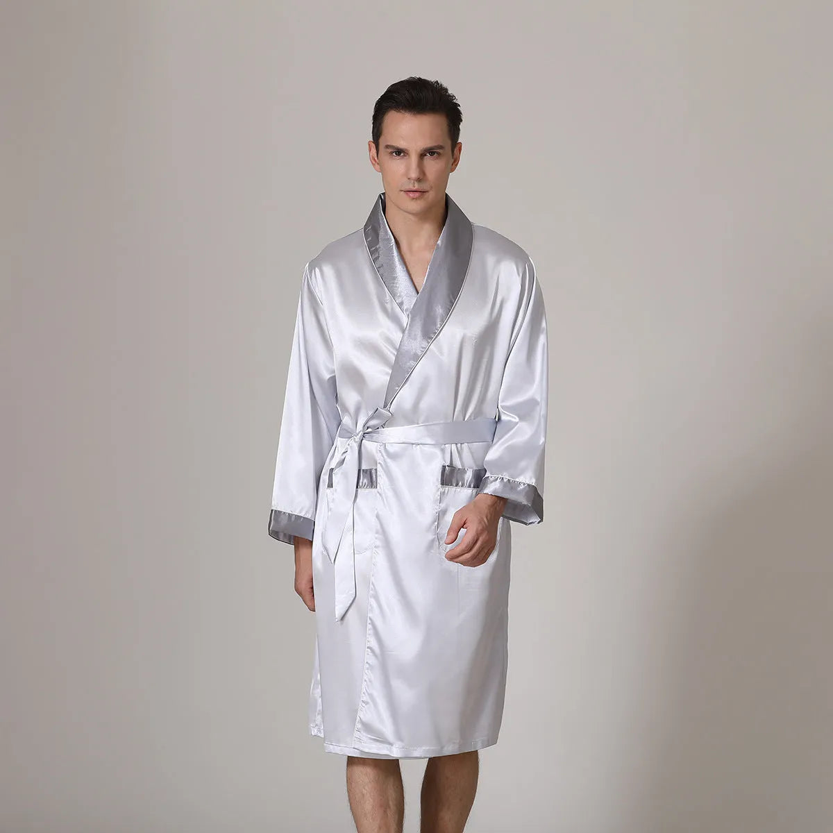 Men's rayon silk bathrobe nightgown with Asian continental sizing in multiple colour options