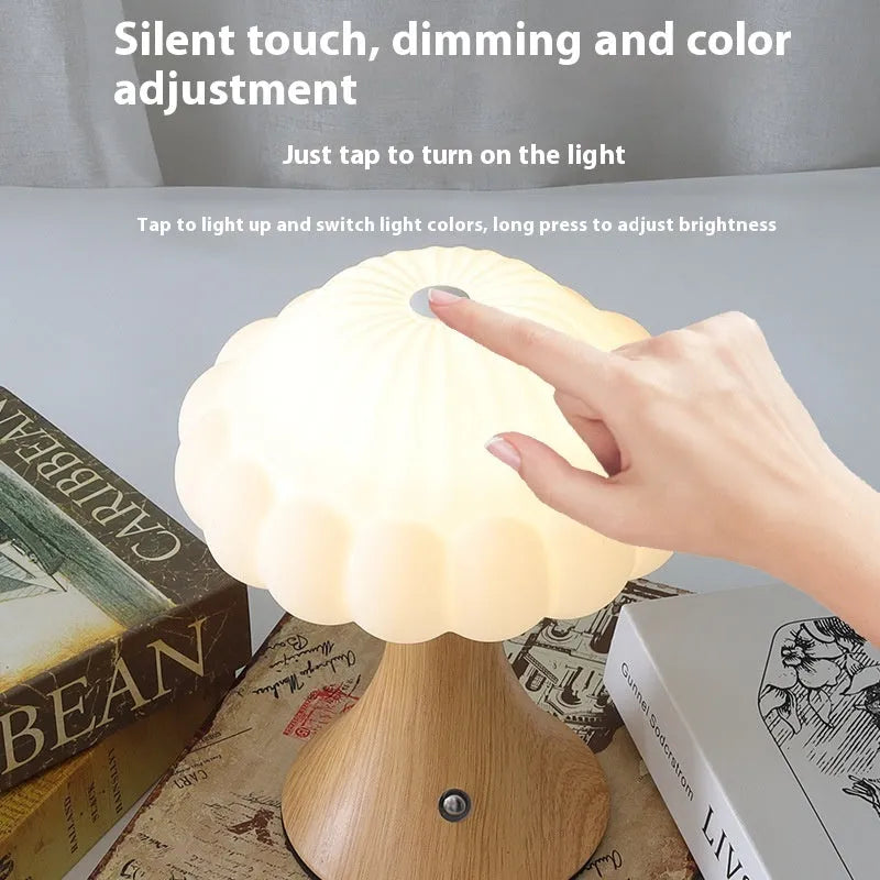 Mushroom-shaped decorative lamp with USB charging port and touch control in five colour options