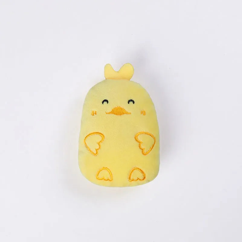 Small brown plush cat toy with catnip filling and squeaker for chewing and interactive play