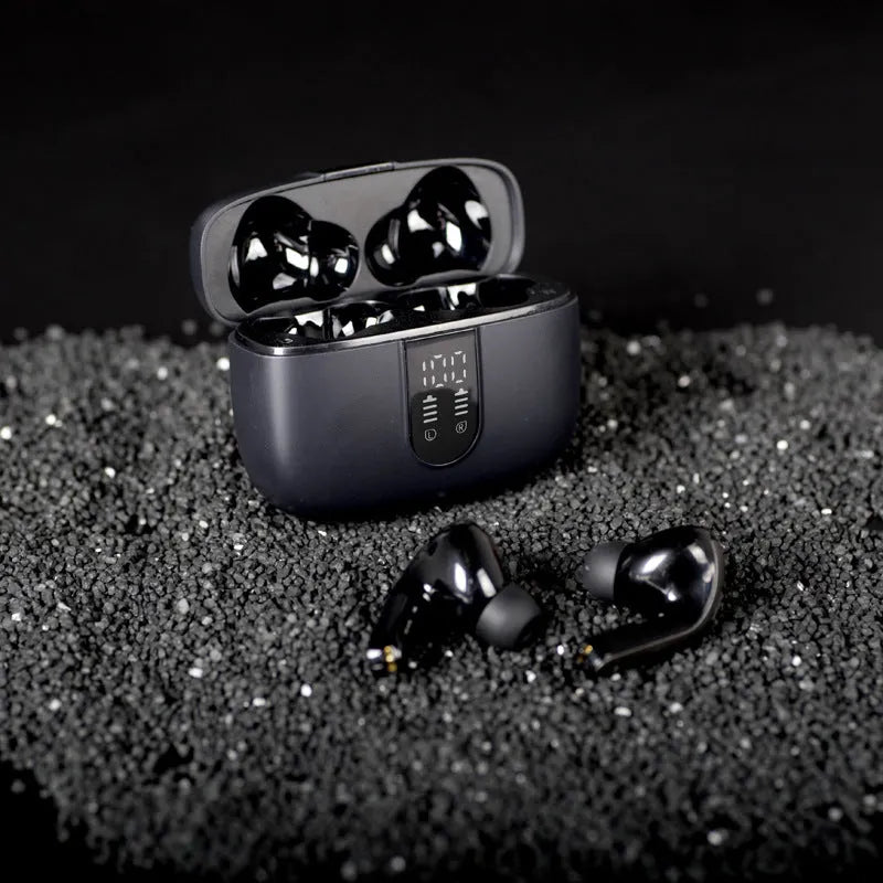 Jerry X08 wireless Bluetooth in-ear headphones with digital display in black, grey or white colours